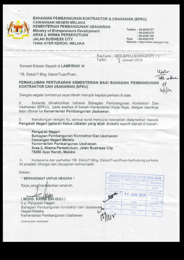 Jabatan Kerja Raya Negeri Melaka : PERUTUSAN PENGARAH